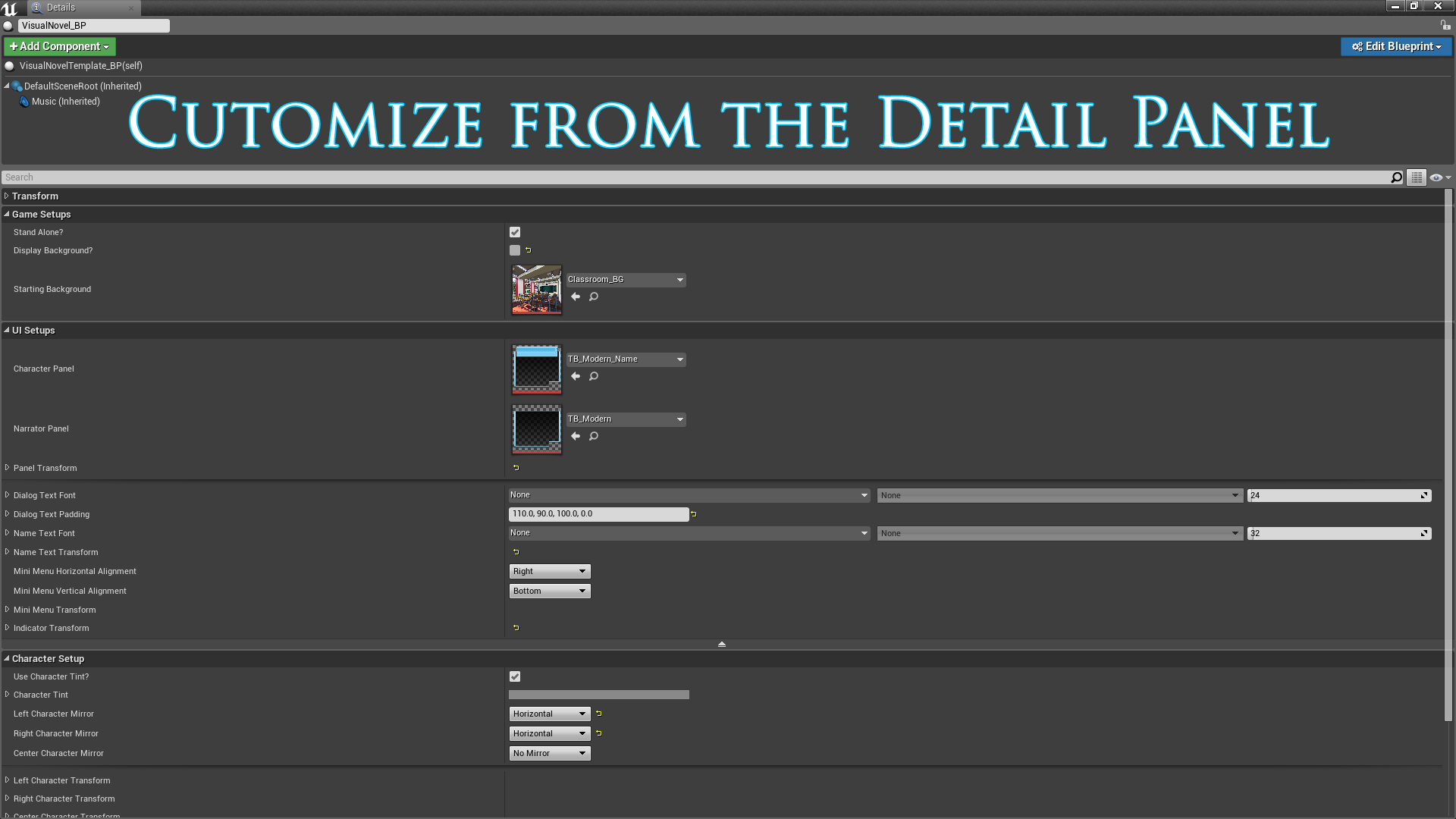 Visual Novel Template by Savy Tieng in Blueprints UE4 Marketplace